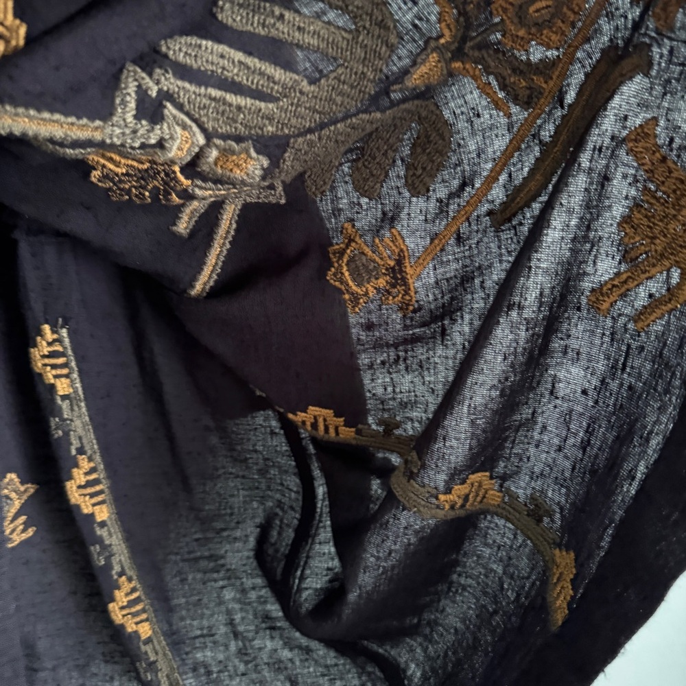 Free People Tunic Embroidered Dress Black Yelllow tribal long sleeve boho large - Picture 6 of 10